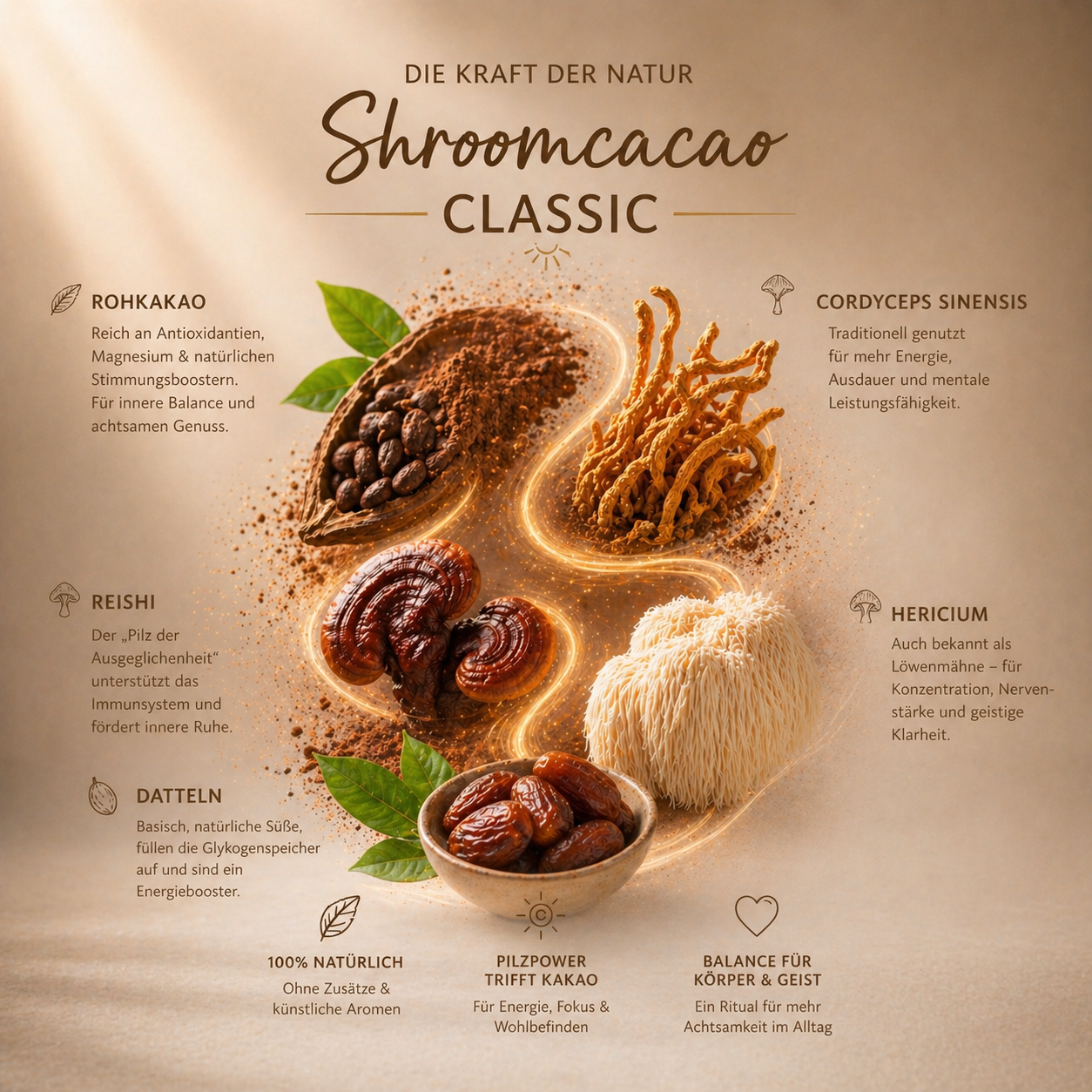 Rohkakao mit Vitalpilzen - 150g Shroomcacao